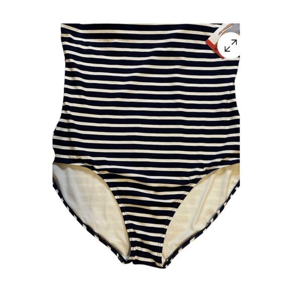 Lands' End Ladies' Swimsuit One Piece Blue and White stripe Soft Cup Medium - Picture 4 of 6